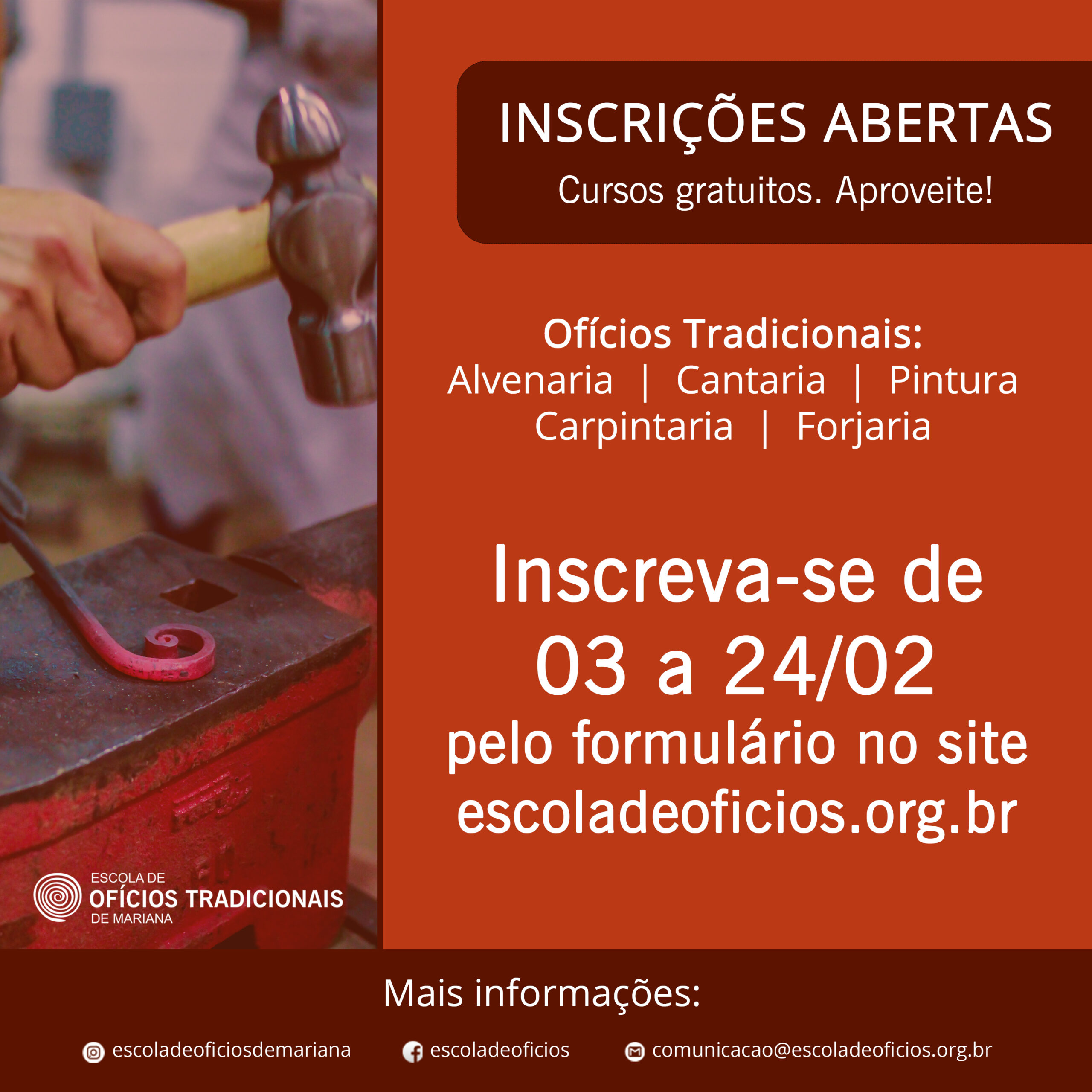 Escola de Ofícios Tradicionais de Mariana abre inscrições para cursos gratuitos