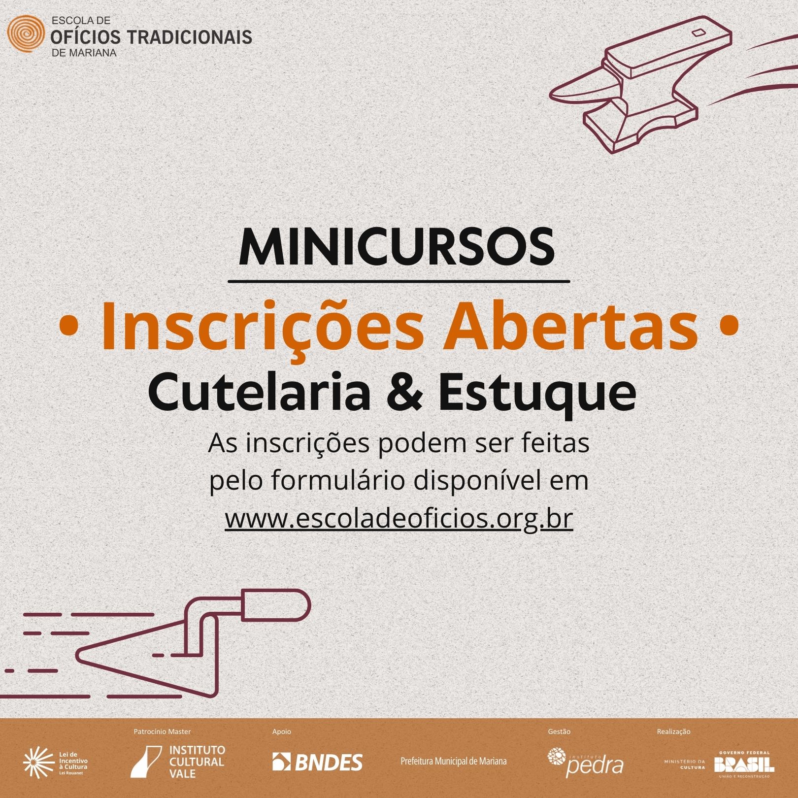 Escola de Ofícios de Mariana promove cursos rápidos de Cutelaria e Estuque em novembro